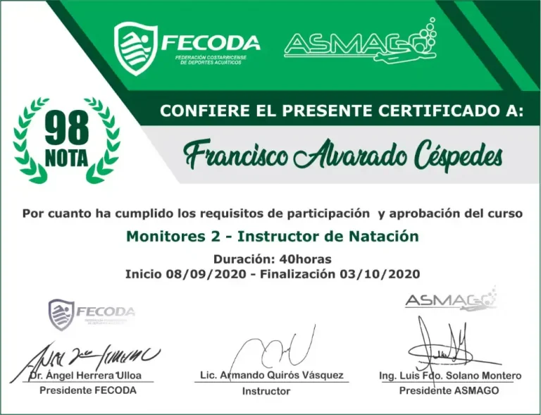 Certificados Monitores 2 FECODA-ASMAGO Francisco Alvarado Céspedes
